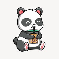 Panda drinking bubble tea illustration. Free public domain CC0 image.