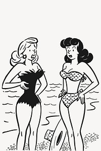 Women chatting on the beach clipart vector. Free public domain CC0 image.