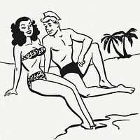 Man woman on a beach date illustration psd. Free public domain CC0 image.