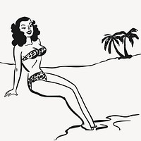 Woman on the beach collage element vector. Free public domain CC0 image.