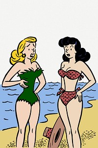 Women chatting on the beach clipart psd. Free public domain CC0 image.