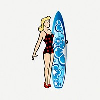 Woman surfer clipart psd. Free public domain CC0 image.
