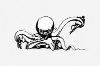 Evil octopus illustration, clip art. Free public domain CC0 image.
