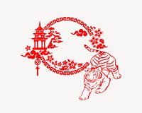 Chinese tiger decoration clipart, illustration psd. Free public domain CC0 image.