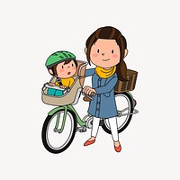 Mother bicycle illustration, clip art. Free public domain CC0 image.