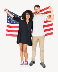 People holding US flag, isolated image
