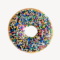 Colorful sprinkled donut, aerial view