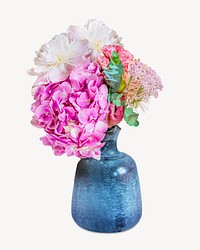 Blue vase flowers  isolated image on white