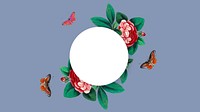 Vintage desktop wallpaper, round shape, flower design on blue background