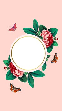 Vintage phone wallpaper, round shape with flower illustration on pastel background