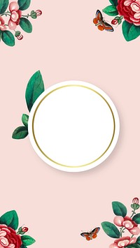 Vintage phone wallpaper, round shape with flower illustration on pastel background