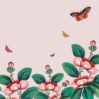 Pastel pink background with red flower paintings