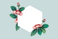 Hexagon shape, vintage flower border on blue background