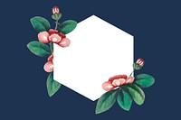 Hexagon shape, vintage flower border on blue background