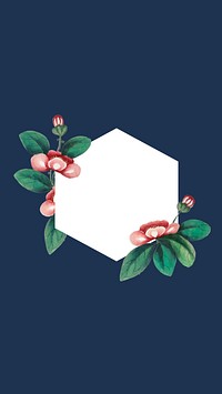 Blue phone wallpaper, hexagon shape with red flowers