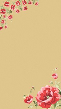 Brown iPhone wallpaper, poppy flower border. Remixed by rawpixel.