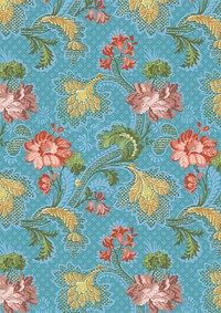 Vintage floral embossed pattern, blue background. Remixed by rawpixel.