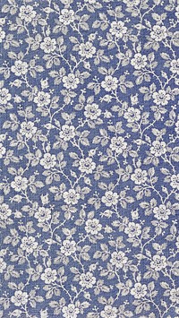 Blue flower pattern iPhone wallpaper, vintage design. Remixed by rawpixel.