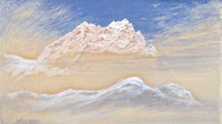 Mountain landscape painting desktop wallpaper. Remixed by rawpixel.
