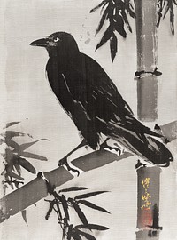 Crow on a Bamboo Branch (1887) bird illustration by Kawanabe Kyosai. Original public domain image from The MET Museum. Digitally enhanced by rawpixel.