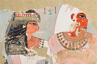 Qenamun and His Wife, Tomb of Qenamun (1390–1352 B.C.) Egyptian illustration by Charles K. Wilkinson Original public domain image from The MET Museum. Digitally enhanced by rawpixel.