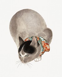 Cat, vintage animal illustration by Oide Tōkō.  Remixed by rawpixel. 