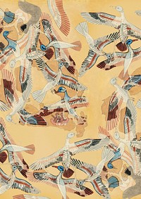 Egyptian flying ducks background, animal patterned design by William J. Palmer-Jones.  Remixed by rawpixel.