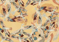 Egyptian flying ducks background, animal patterned design by William J. Palmer-Jones.  Remixed by rawpixel.