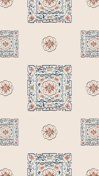 Vintage flower panel iPhone wallpaper, Chinese patterned design.  Remixed by rawpixel.