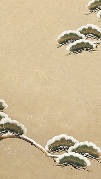 Snow-laden Pine Boughs iPhone wallpaper, Japanese tree illustration by Ogata Kenzan.  Remixed by rawpixel.