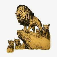 Lion and cubs, vintage animal illustration by by Arthur Wardle psd.  Remixed by rawpixel. 