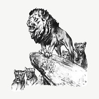 Lion and cubs, vintage animal illustration by by Arthur Wardle psd.  Remixed by rawpixel. 