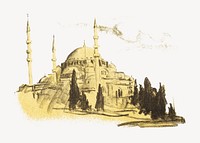 Turkish palace, architecture illustration by Wilh. Victor Krausz.  Remixed by rawpixel. 