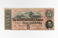 Bank note (1864) five dollar money. Original public domain image from The Smithsonian Institution. Digitally enhanced by rawpixel.