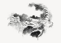 Dragon emerging from clouds, mythical creature illustration by Katsushika Hokusai.  Remixed by rawpixel. 