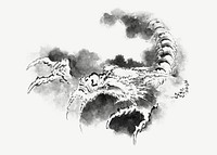 Dragon emerging from clouds, mythical creature illustration by Katsushika Hokusai psd.  Remixed by rawpixel. 