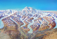 Panorama of Denali National Park (1994) mountain landscape painted by Heinrich C. Berann. Original public domain image from Wikimedia Commons. Digitally enhanced by rawpixel.