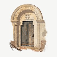 Norman Doorway, vintage architecture illustration painted by the follower of John Sell Cotman psd.  Remixed by rawpixel. 