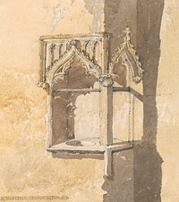 A Piscina in Blickling Church, Norfolk (1814) painted by imitator of John Sell Cotman.  Original public domain image from Yale Center for British Art. Digitally enhanced by rawpixel.