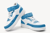 Blue & white high top sneakers, unisex streetwear fashion