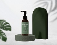 Pump bottle with green label, beauty product dispenser