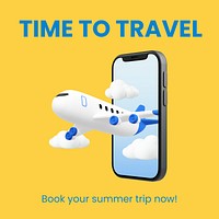 Travel Instagram post template, 3D summer trip vector