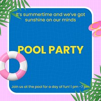 Pool party Instagram ad template, 3D summer vector