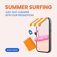 Summer sale Instagram ad template, 3D social media advertisement vector