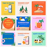 Summer promotion Instagram post template, 3D sale advertisement psd