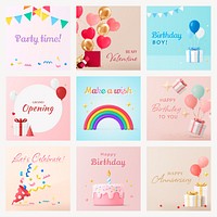 Celebration social media post template, 3d graphic psd set