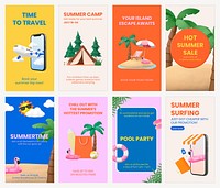 Summer Facebook story template, 3D sale advertisement vector