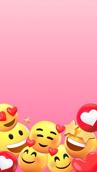 Heart eyes emoticon phone wallpaper, 3D pink border background