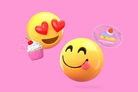 3D emoticons eating cakes, food illustration