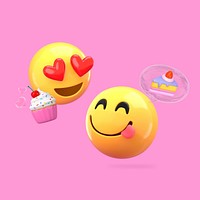 3D emoticons eating cakes, food illustration